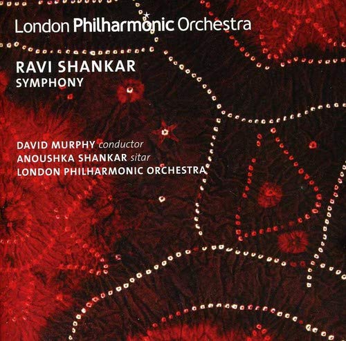 CD cover for Ravi Shankar’s “Symphony” with red floral pattern.