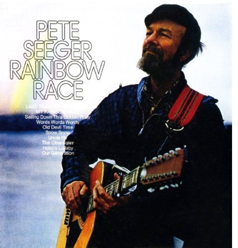 "Pete Seeger's 'Rainbow Race' CD cover featuring a man playing a guitar."