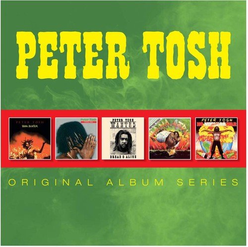 Green album cover with "Peter Tosh" in yellow and five smaller album covers inside.