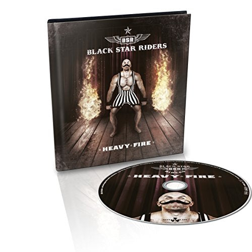 "CD cover with a muscular man in wrestling attire surrounded by flames."