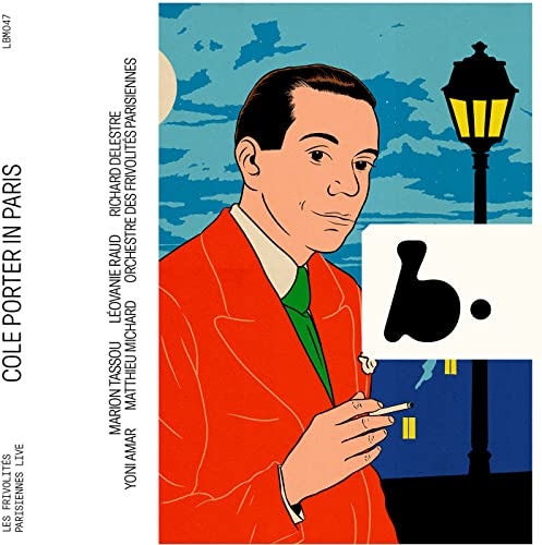CD cover: illustrated portrait of Cole Porter with Parisian streetlamp.