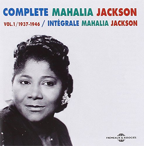 Black and white portrait of Mahalia Jackson on a CD cover.