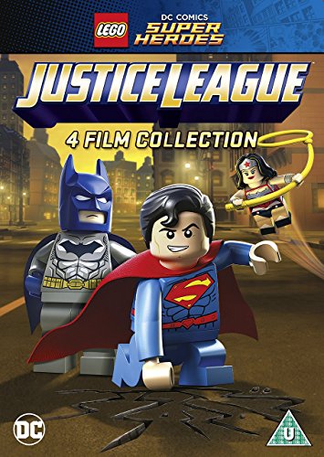 "Lego DC Justice League DVD cover featuring Lego Superman, Batman, and Wonder Woman."