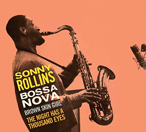 Album cover with Sonny Rollins playing saxophone, orange background, and text overlay.