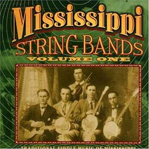 "CD cover with vintage photo of men playing string instruments, green background, yellow text."