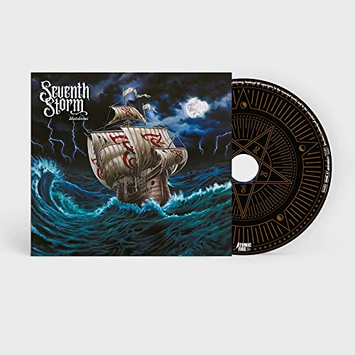 CD packaging for Seventh Storm’s “Maledictus” features a stormy seascape with a ship.