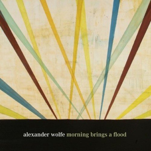 "Album cover with abstract, multicolored lines on beige background and black text banner at bottom."