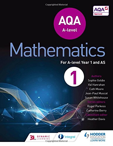 The image shows a textbook cover for "AQA A Level Mathematics Year 1 (AS)" with a dark blue background.