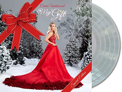 Carrie Underwood album cover with red dress and vinyl record shown.