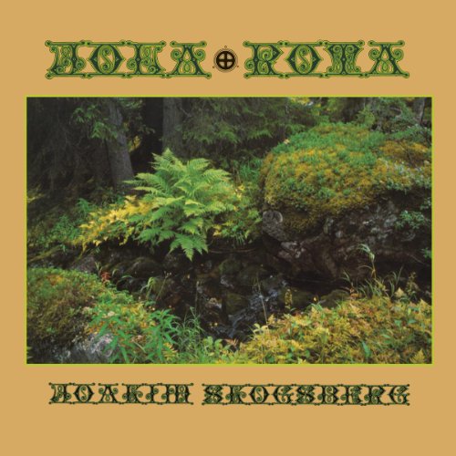 A vinyl record cover featuring a forest scene with mossy rocks and ferns on a tan background.