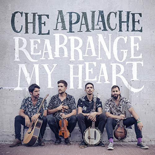 "Album cover featuring four men holding instruments, sitting against a grey wall."
