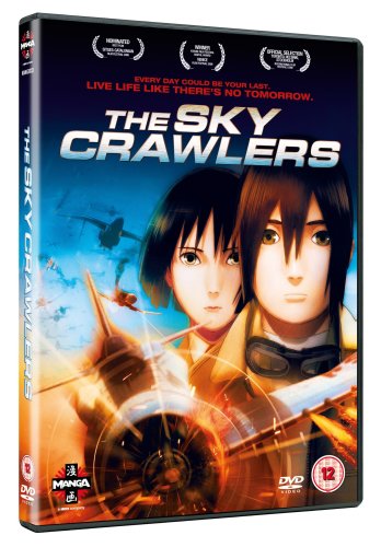 DVD cover for "The Sky Crawlers" featuring two pilots and aircraft.