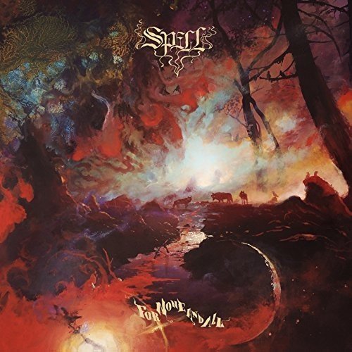 CD cover art: fiery forest scene with wolves, band name "Spell" above.
