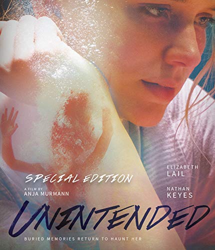 “Unintended” Blu-ray cover featuring a woman with a ghostly figure and bloodstain.