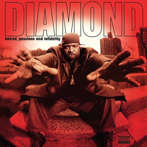 Diamond album cover featuring the rapper in a dramatic pose, red background.