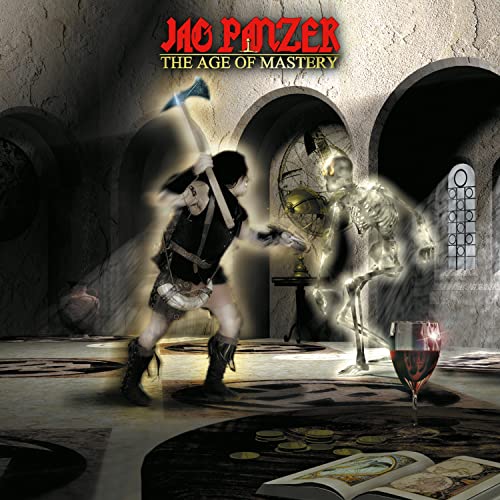 Jag Panzer album cover: warrior with axe, skeleton, and gothic architecture.