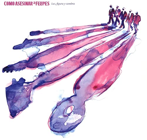 Watercolor album cover with silhouetted figures and abstract red shapes.
