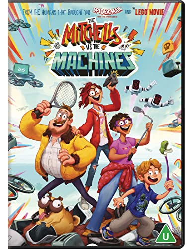 DVD cover for "The Mitchells vs The Machines" featuring a family and robots.