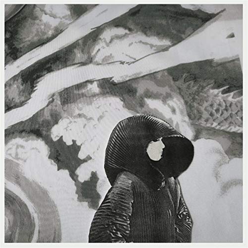 Black and white album cover featuring a hooded figure with obscured face.