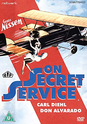 DVD cover for "On Secret Service" featuring a woman hanging from a biplane.