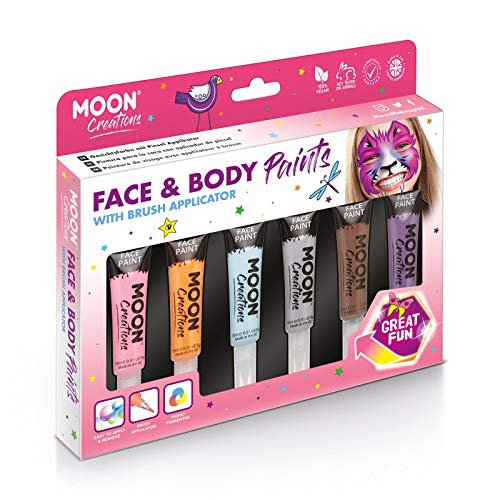 Face & Body Paint with Brush Applicator by Moon Creations - Water Based Face Paint Makeup for Adults, Kids - 15ml - Adventure Colours Boxset