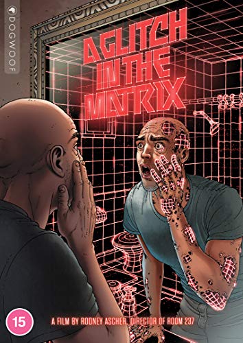 DVD cover for "A Glitch In The Matrix" featuring a distorted face and red grid.