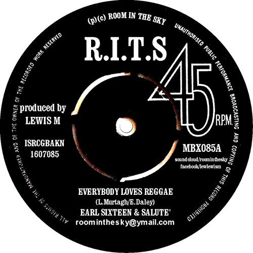 Black vinyl record label with white text, displaying "R.I.T.S 45 R.P.M." and song title.