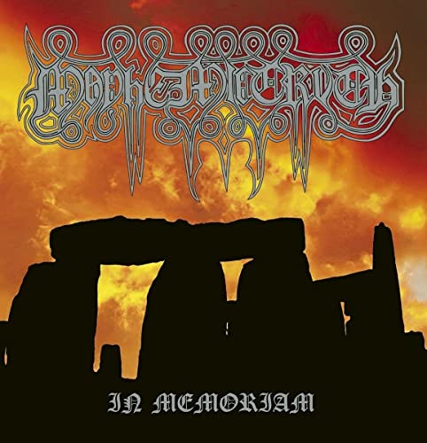 Mayhemic Truth album cover: stonehenge silhouette against a fiery orange sky.