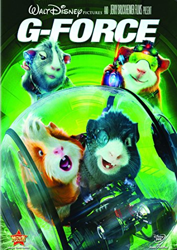 "G-Force DVD cover featuring four guinea pigs in a futuristic vehicle, green background."
