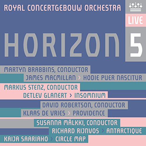 "CD cover for 'Horizon 5' by Royal Concertgebouw Orchestra, blue background with white and grey text."