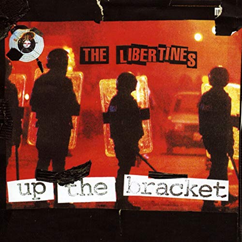 CD cover for The Libertines’ “Up The Bracket” with riot police silhouettes.