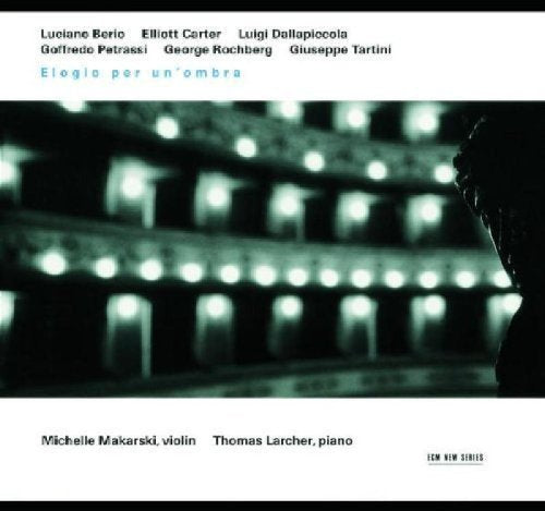 The image is a CD cover featuring a black-and-white photograph. Alt text: Black-and-white CD cover with silhouette of a violinist and blurred concert hall.