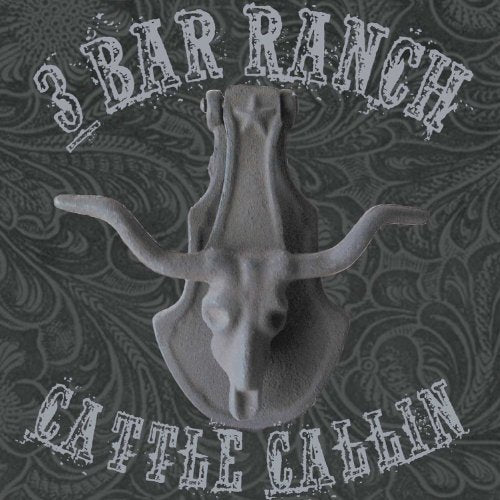 "CD cover with a bull skull on a patterned background, titled '3 Bar Ranch Cattle Callin'".