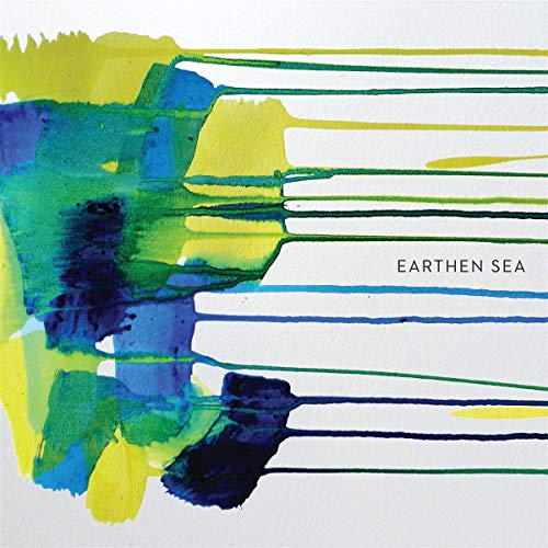 Abstract album cover with blue, green, and yellow paint streaks and text.
