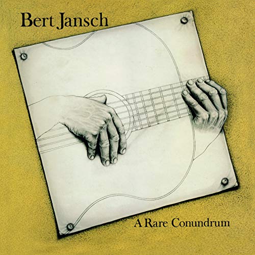 Bert Jansch album cover: hands playing a sketched guitar on yellow.