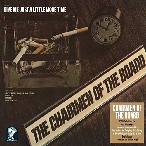 Vinyl album cover for "Chairmen Of The Board" with ashtray and clock.