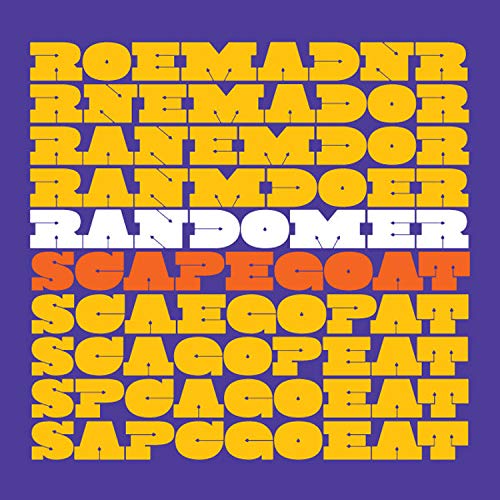 Record album cover with repeating yellow text on a dark blue background.