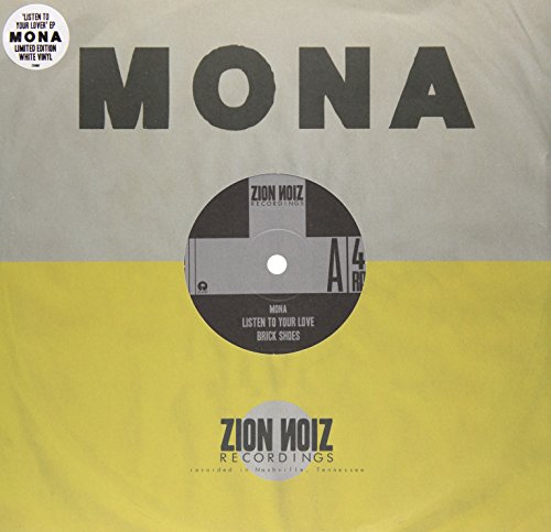 Vinyl record label with "MONA" in large black text on a yellow and gray background.
