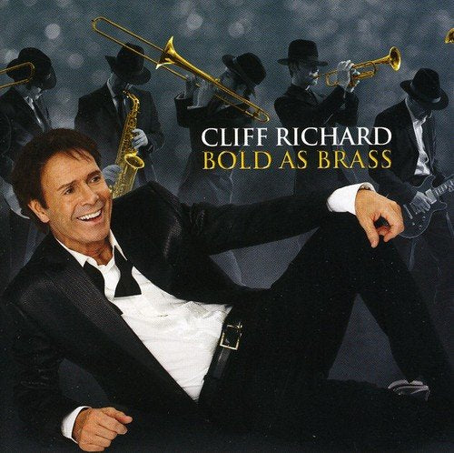 "Album cover with Cliff Richard and musicians in suits and hats playing brass instruments."