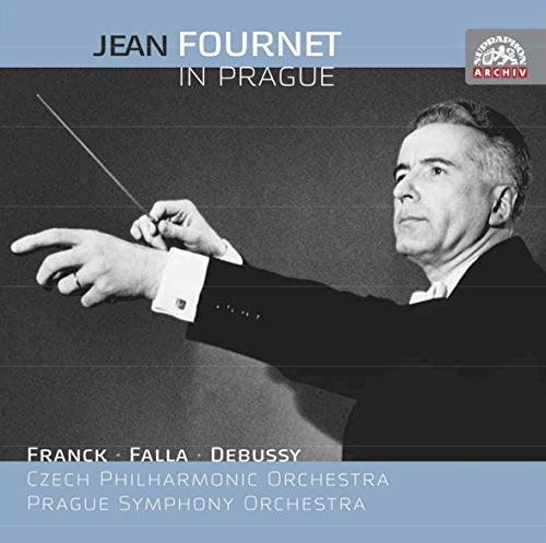 Black and white image of a conductor on a blue and grey album cover.