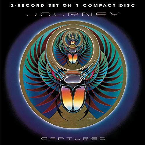 Journey’s “Captured” CD cover: abstract, colorful wings and a beetle design.