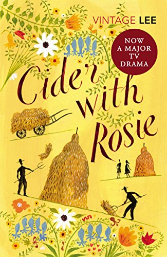 The alt text for the image is: "Yellow book cover with 'Cider with Rosie' title and haymaking illustrations."