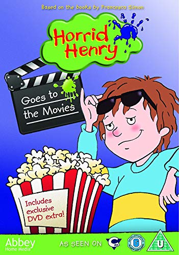 Horrid Henry" DVD cover with cartoon boy, popcorn, and a film clapboard.