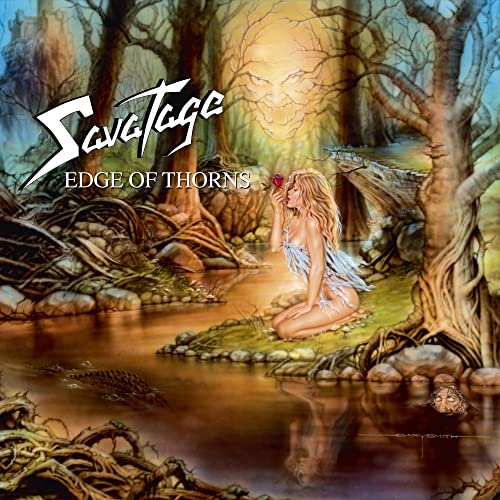 Album art showing a woman holding a rose by a stream in a forest.