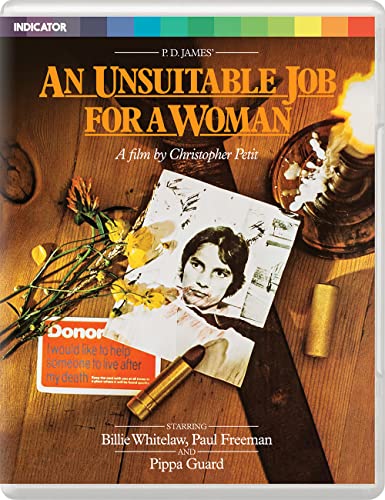 Blu-ray cover for "An Unsuitable Job For A Woman" with a vintage photograph.