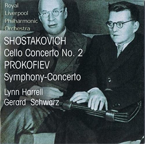 Black and white CD cover with two men and white text listing musical compositions.