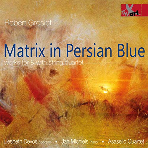 "Album cover with abstract orange and yellow background, featuring blue title and white text."