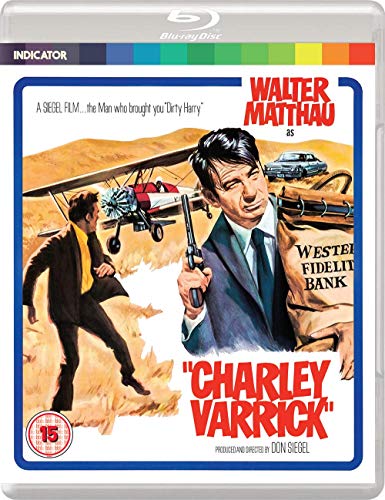 “Charley Varrick” Blu-ray cover featuring Walter Matthau with a plane and gun.