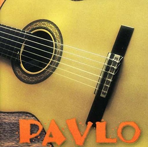 A close-up of an acoustic guitar with the name "PAVLO" in orange text.