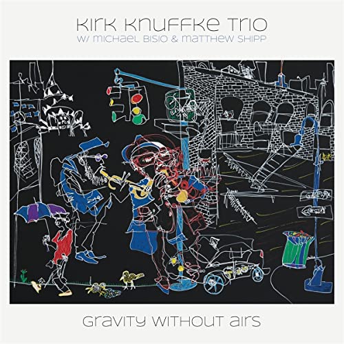 CD cover: abstract white line drawing of musicians in a city scene.